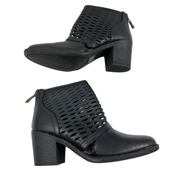 Qupid Ankle Boots Womens Sz 6 Chunky Heel Black Cage Cut Booties - Picture 4 of 10